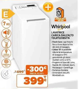 Whirlpool Lavatrice Carica Dall'Alto TDLR7221BSITN