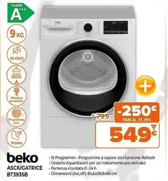 Expert beko Asciugatrice BT393SB offerta