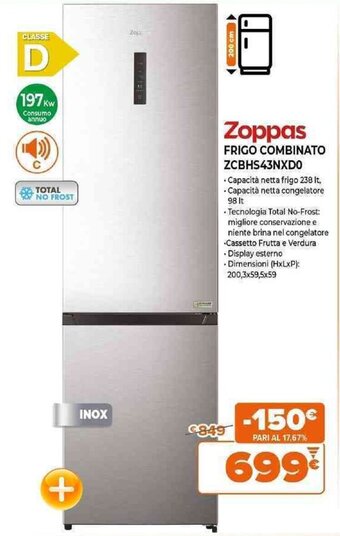 Expert Zoppas Frigo Combinato ZCBHS43NXD0 offerta