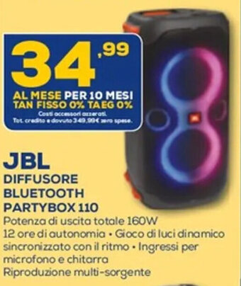 Euronics JBL Diffusore Bluetooth Partybox 110 offerta