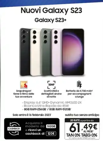 Euronics Samsung Nuovi Galaxy S23, Galaxy S23+ offerta