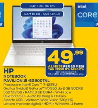 Euronics hp Notebook Pavilion 15-EG2007NL offerta