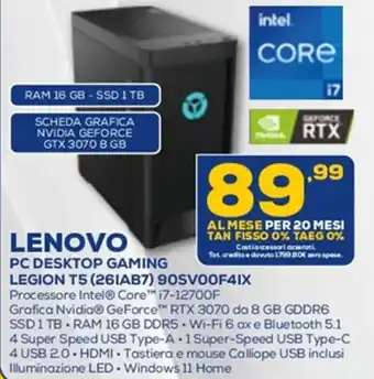 Euronics Lenovo PC Desktop Gaming Legion T5 (26IAB7) 90SV00F4IX offerta