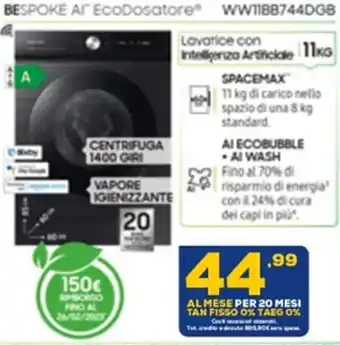 Euronics Samsung Bespoke Ai EcoDosatore WW11BB744DGB offerta