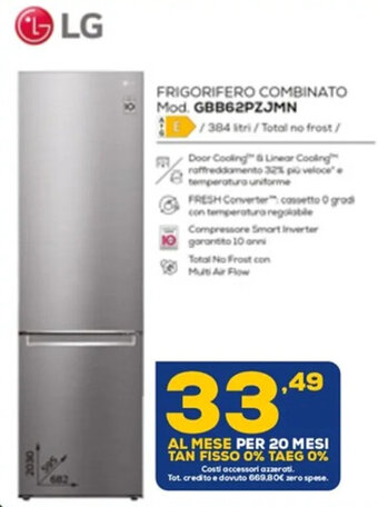 Euronics LG Frigorifero Combinato Mod. GBB62PZJMN offerta