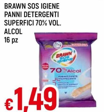 Famila Brawn SOS Igiene Panni Detergenti Superfici 70% Vol Alcol 16 pz offerta