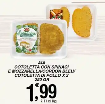 Gecop Aia Cotoletta con Spinaci e Mozzarella/Cordon Bleu/Cotoletta di Pollo x 2 280 gr offerta