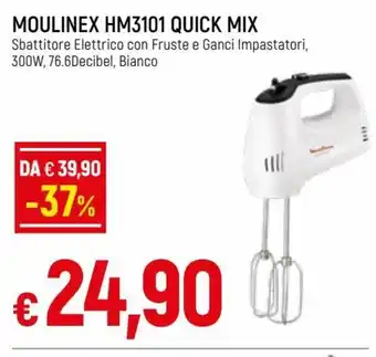 Famila Moulinex HM3101 Quick Mix Sbattitore Elettrico con Fruste E Ganci Impastatori, 300 W, 76,6 Decibel, Bianco offerta