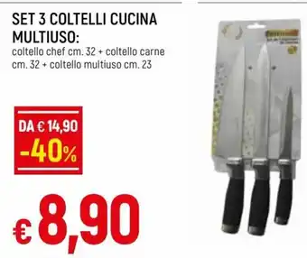 Famila Set 3 Coltelli Cucina Multiuso: 32 cm + 32 + 23 cm offerta