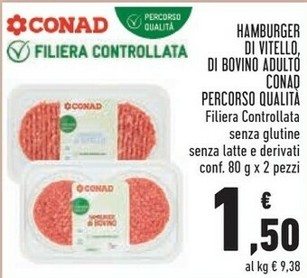 Conad Hamburger Di Vitello Di Bovino Adultò offerta