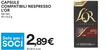 Coop L'Or Capsule Compatibili Nespresso Tipi Vari 10 x 5,2 g offerta