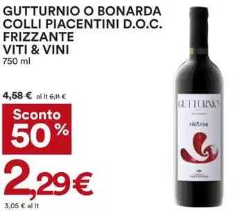 Coop Gutturnio O Bonarda Colli Piacentini D.O.C. Frizzante Viti & Vini 750 ml offerta