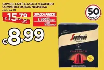Bennet Segafredo Compatibili Sistema Nespresso Capsule Caffè Classico offerta