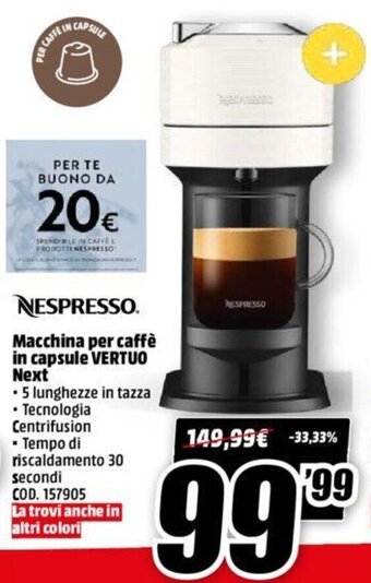 MediaWorld Nespresso Macchina per caffè in capsule Vertuo Next offerta