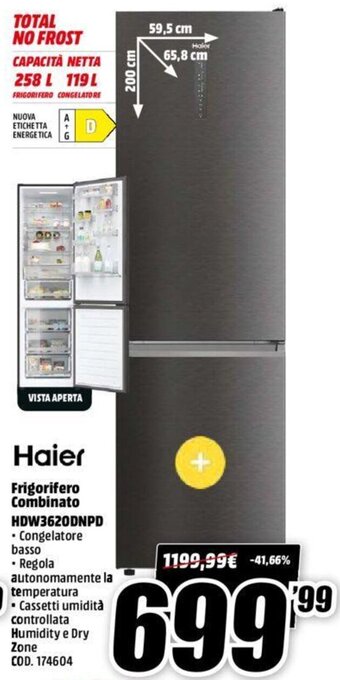 MediaWorld Haier Frigorifero Combinato HDW3620DNPD offerta