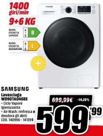 MediaWorld Samsung Lavasciuga WD90TA046BE offerta