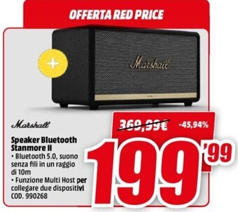 MediaWorld Marshall Speaker Bluetooth Stanmore II offerta