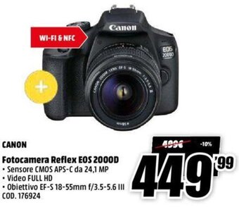MediaWorld Canon Fotocamera Reflex EOS 2000D offerta