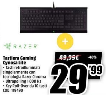 MediaWorld Razer Tastiera Gaming Cynosa Lite offerta