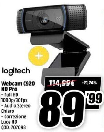 MediaWorld Logitech Webcam C920 HD Pro offerta