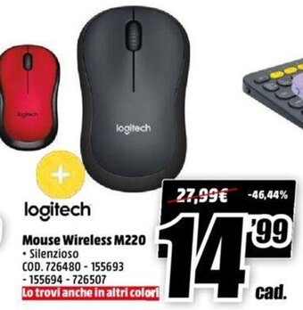 MediaWorld Logitech Mouse Wireless M220 offerta