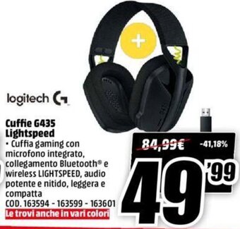 MediaWorld Logitech Cuffie G435 Lightspeed offerta