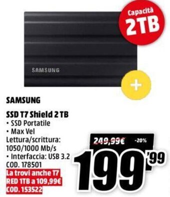 MediaWorld Samsung SSD T7 Shield 2 TB offerta