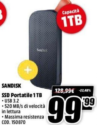 MediaWorld SanDisk SSD Portatile 1 TB offerta