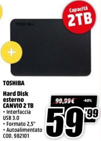 MediaWorld Toshiba Hard Disk esterno Canvio 2 TB offerta
