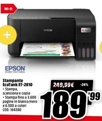 MediaWorld Epson Stampante EcoTank ET-2810 offerta