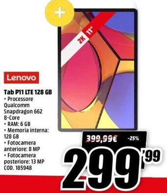 MediaWorld Lenovo Tab P11 LTE 128 GB offerta