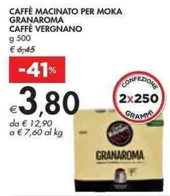 Bennet Vergnano Caffè Macinato per Moka Granaroma 500 g offerta