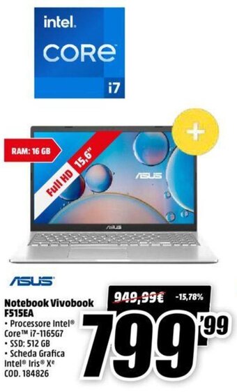 MediaWorld Asus Notebook Vivobook F515EA offerta