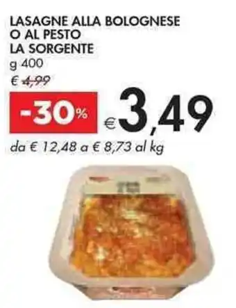 Bennet La Sorgente Lasagne Alla Bolognese o Al Pesto 400 g offerta