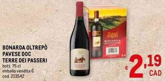 Metro Bonarda Oltrepò Pavese DOC Terre Dei Passeri bott. 75 cl offerta