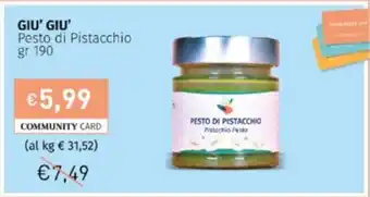 Prezzemolo e Vitale Giu' Giu' Pesto di Pistacchio 190 gr offerta