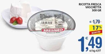 Qui Discount Ricotta Fresca Vaschetta 300 gr offerta