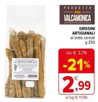 Iperal Prodotto Valcamonica Grissini Artigianali ai sette cereali 250 g offerta