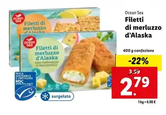 Lidl Ocean Sea Filetti di merluzzo d'Alaska 400 g offerta