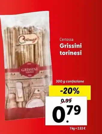 Lidl Certossa Grissini torinesi 300 g offerta