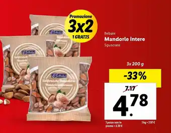 Lidl Belbake Mandorle intere 3x 200 g offerta