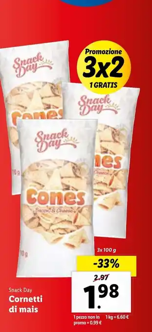 Lidl Snack Day Cornetti di mais 3x 100 g offerta
