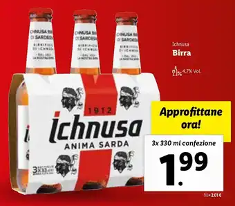 Lidl Ichnusa Birra 3x 330 ml offerta