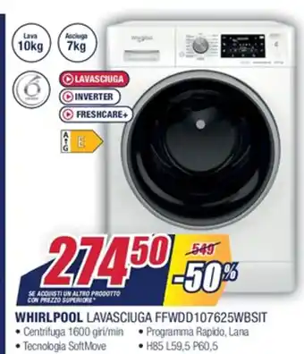 Trony Whirlpool Lavasciuga FFWDD 107625WBSIT offerta