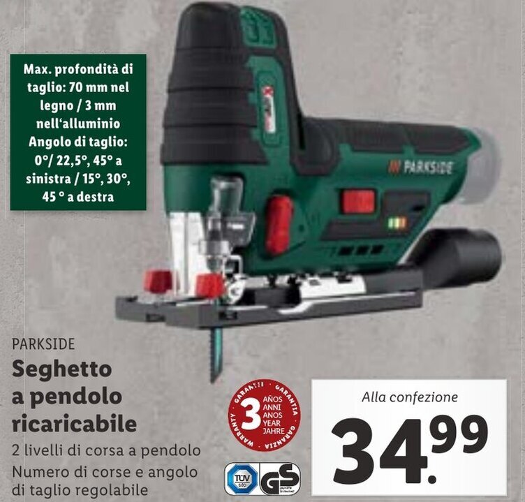 Parkside Seghetto a pendolo ricaricabile offerta di Lidl