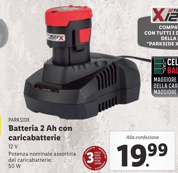 Parkside Batteria 2 Ah con caricabatterie offerta di Lidl