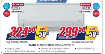 Trony Daikin Climatizzatore Fisso Monosplit 1 2000 BTU R-32 Inverter mod.ARXF35D+ATXF35D offerta