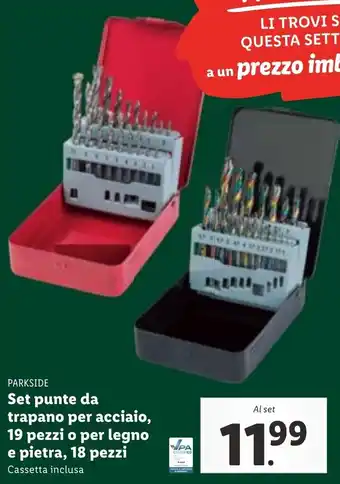 Lidl Parkside Set punte da trapano per acciaio, 19 pezzi o per legno e pietra, 18 pezzi offerta