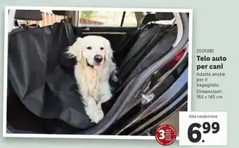 Lidl Zoofari Telo auto per cani 165 x 145 cm offerta