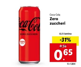 Lidl Coca-Cola Zero zuccheri 0,5 l lattina offerta